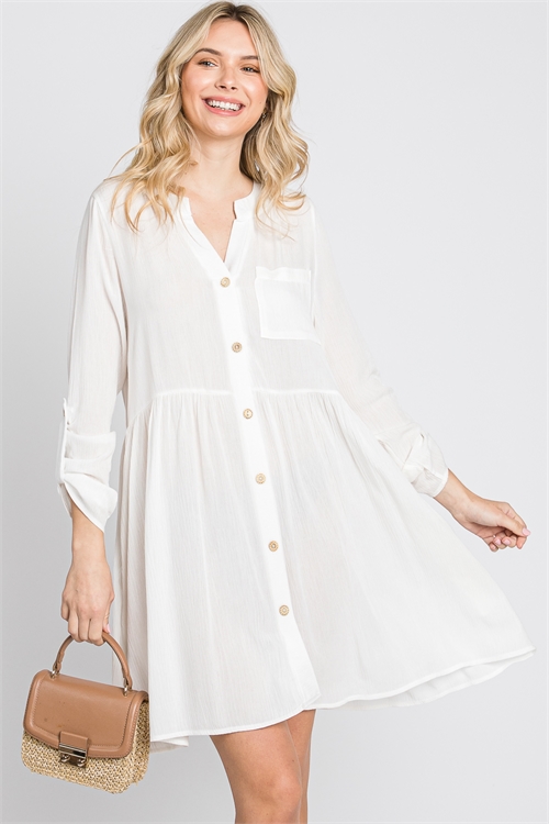 Ivory Button Down Robe S43-1-1-AD5659-IVORY BUTTON DOWN LONG SLEEVE DRESS 2-2-2